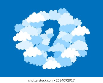 Signo de interrogación de las nubes en el cielo. Ilustración vectorial plana.	