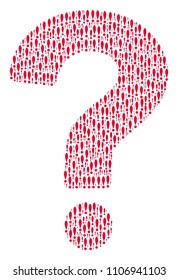 Question mark collage made with exclamation sign elements. Vector exclamation sign icons are arranged into question mark mosaic.