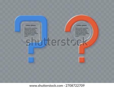 Question mark. Collection of question marks with liquid glass style frame elements and free space for your information. Vector 3D illustration.