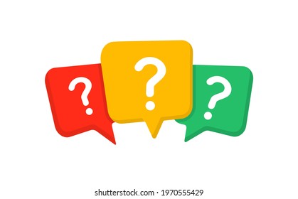 Question mark with color speech bubbles isolated on white background. Message box with question mark icon. FAQ icon. Vector illustration. EPS 10