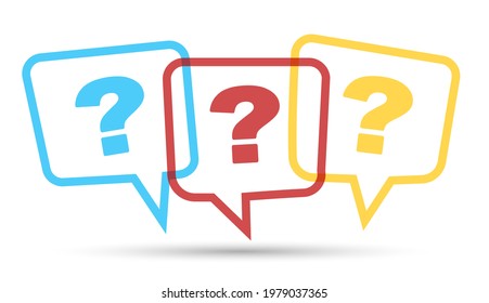 Question mark with color speech bubbles. FAQ sign in white background. Vector illustration