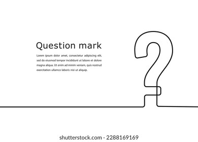 Question mark continuous one line. Hand drawn black quastion mark isolated on white background. Questionmark who, why? Hands drawing graphic element quiz uncertainty. Idea symbol. Vector illustration