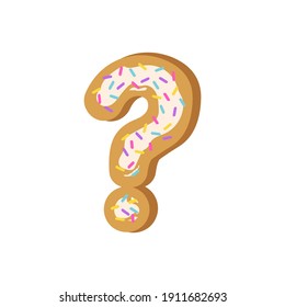Question mark cookies. Alphabet made from cookies with confetti. Vector illustration of letters. Cute font design, object isolated.