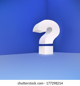 Question mark in the corner on a blue background