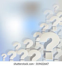 question mark in the corner on a light blue bokeh fog background.