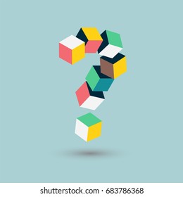 Question mark cubes form, isometric doubts, vector illustration