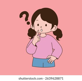 A question mark with a curious child. minimal line illustration.