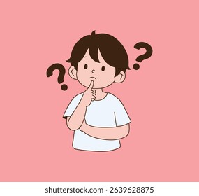 A question mark with a curious child. minimal line illustration.