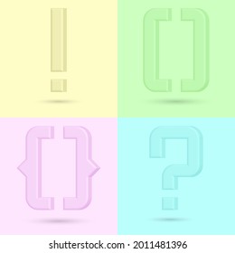 Question Mark, Curly Braces, Exclamation Point 3d Isometric Shape, Modern T-shirt Print Pastel Soft Colors.