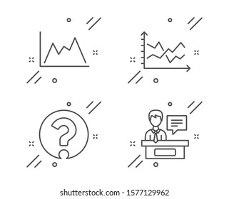 Question mark, Diagram and Diagram chart line icons set. Exhibitors sign. Ask support, Growth graph, Presentation graph. Information desk. Education set. Line question mark outline icon. Vector