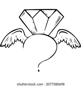 Question mark with diamond and wings sketch vector illustration hand draw