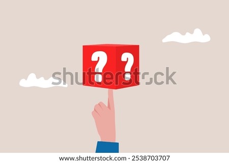 Question mark dice on the man hand.
