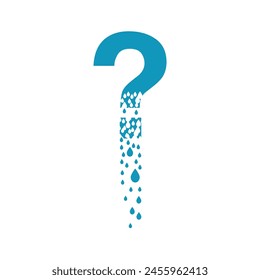 The question mark dissolves into droplets. Drops of liquid fall out as precipitation. Destruction effect. Dispersion.