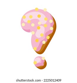 Question mark in donut font vector illustration. Design of punctuation mark from chocolate donut or cookie with icing. Food, dessert, typography concept for bakery or cafe