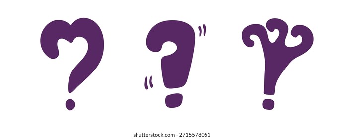 Question mark doodle hand drawn punctuation doubt sign flat element. Warning attention hesitation sign. Query FAQ concept, finding answer. Isolated. Vector illustration