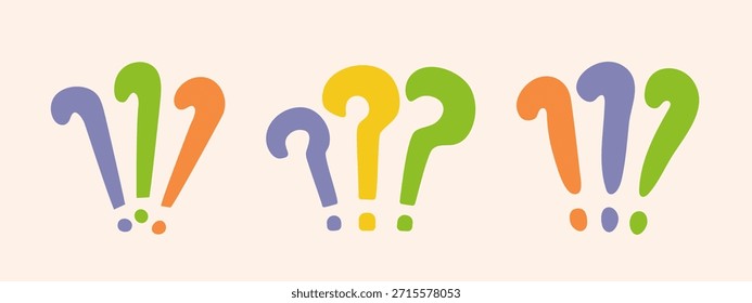 Question mark doodle hand drawn punctuation doubt sign flat element. Warning attention hesitation sign. Query FAQ concept, finding answer. Isolated. Vector illustration