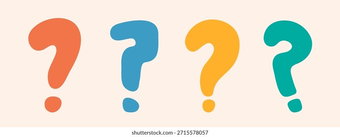 Question mark doodle hand drawn punctuation doubt sign flat element. Warning attention hesitation sign. Query FAQ concept, finding answer. Isolated. Vector illustration