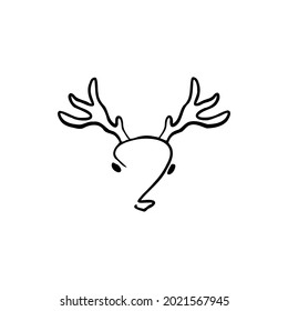 Question mark drawing, deer, antlers vector illustration hand drawn .