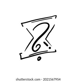 Question mark drawing, hourglass, time vector illustration hand drawn .