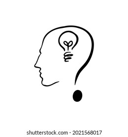 Question mark drawing, man, question, head, light bulb vector illustration hand drawn .