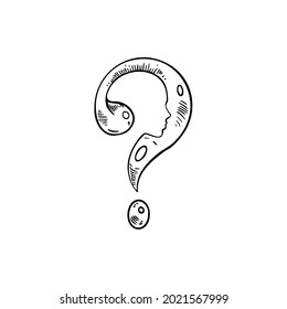 Question Mark Drawing, Woman, Head, Profile Vector Illustration Hand Drawn .