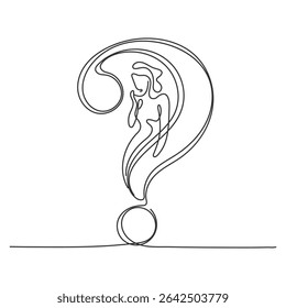 A question mark is drawn on a single black line on a white background. One-line drawing. Continuous line. Question Mark Continuous Line Icon.
