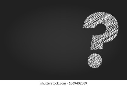 Question mark with drawn white strokes on a dark background. Vector illustration. Handwritten question mark. Answer search concept. Chalkboard questions mark.