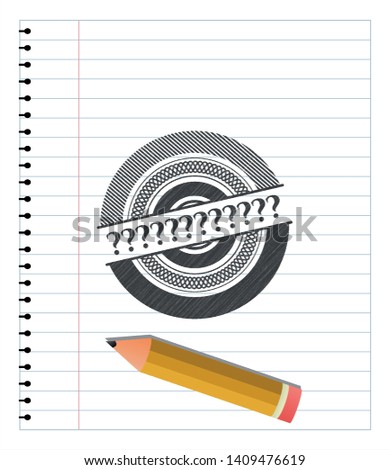Question Mark emblem with pencil effect. Vector Illustration. Detailed.