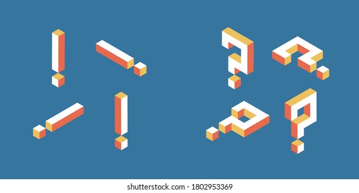 Signo de interrogación, signo de exclamación 3d abstracto isométrico.