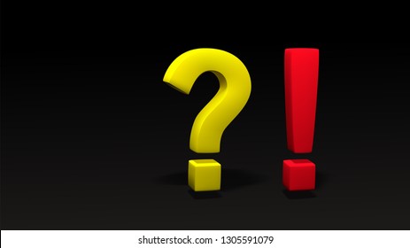 Question mark and Exclamation mark. 3D with perspective. Created mesh. Vector. 3D with perspective. Created mesh. Vector