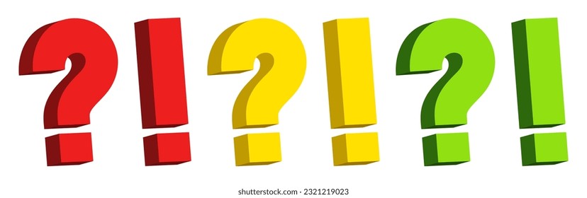 Question mark and exclamation mark. 3d signs. Vector set isolated on white background.