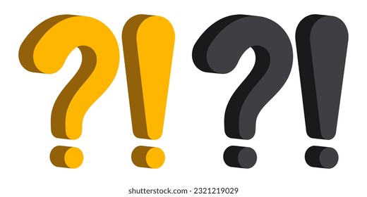 Question mark and exclamation mark. 3d signs. Vector set isolated on white background.