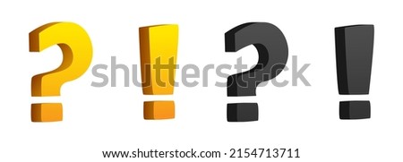 Question mark and exclamation mark. 3d signs. Vector set isolated on white background.