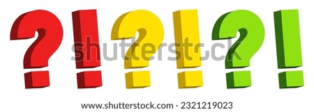 Question mark and exclamation mark. 3d signs. Vector set isolated on white background.