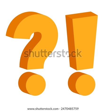 Question mark and exclamation mark. 3d signs. Vector set isolated on white background.