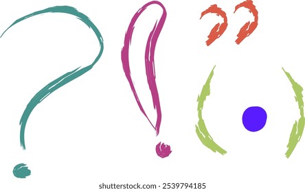 A question mark, an exclamation mark, and a blue dot surrounded by a green shape on a white background.