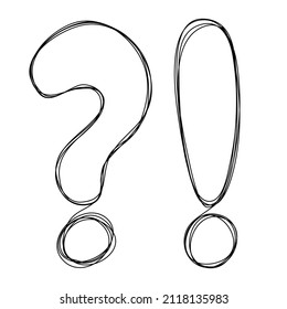 Question mark and Exclamation mark continuous line one line drawing doodle style isolated vector illustration