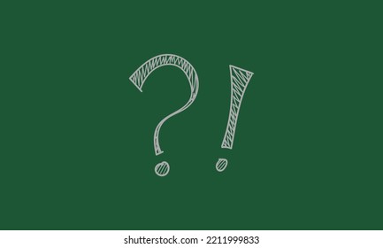 question mark and exclamation mark icon symbol vector handwritten style isolated on green background