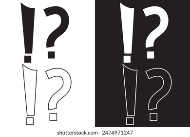 Signo de interrogación y exclamación. Vector de signo de interrogación y exclamación sobre fondo blanco. Ilustración vectorial.