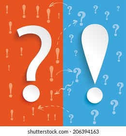 Question mark exclamation mark on the blue and orange background. Eps 10 vector file.