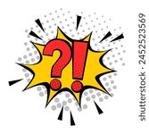 Question mark and exclamation point comics style. Vintage attention message. Retro dangerous poster.