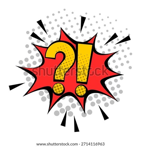 Question mark and exclamation point comics style. Vintage attention message. Retro dangerous poster.