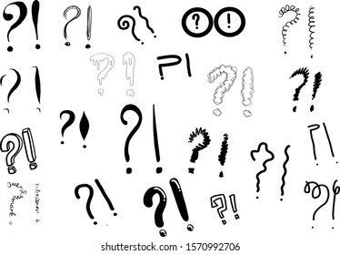 question mark exclamation point drawing vector graphic illustrations q and a hand drawn signs symbols black sketches on white background