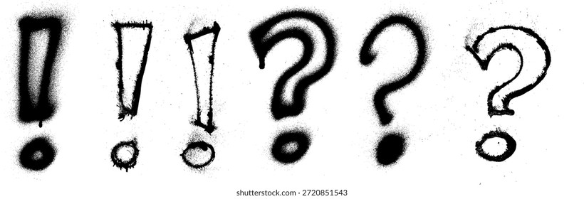 Signo De Interrogación Y Punto De Exclamación Grunge Spray Paint Stroke Vector Set