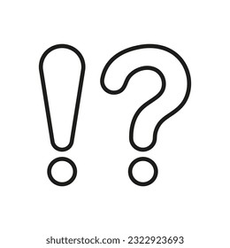 Question Mark and Exclamation Point Line Icon. FAQ, Answer Linear Pictogram. Alert Symbol, Interrogative Warning Sign. Caution Information. Editable Stroke. Isolated Vector Illustration.