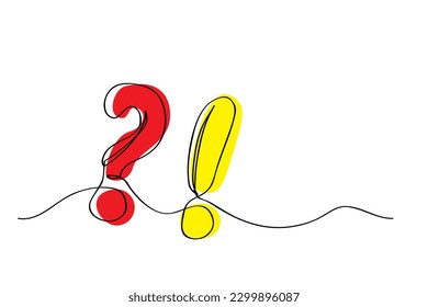 question mark and exclamation, single or continuous line with copy negative space for text area
