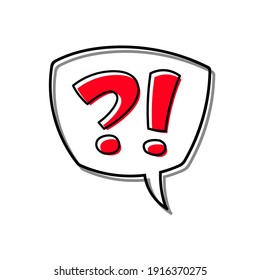 Question mark and exclamation mark in a speech bubble. Isolated on white background. Red question mark and red exclamation mark. Cartoon style. Vector graphics.