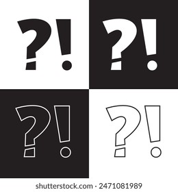Question mark and exclamation mark. Vector set isolated on white and black background. EPS 10