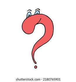 Question mark with eyes and smile in doodle style. Hand Drawn. Freehand drawing. Sketch.