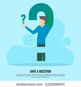 Question mark. FAQ concept. the man asking the question. Ask Questions and get Answers. Online Support Center. Frequently Asked Questions. Flat Vector Illustration.